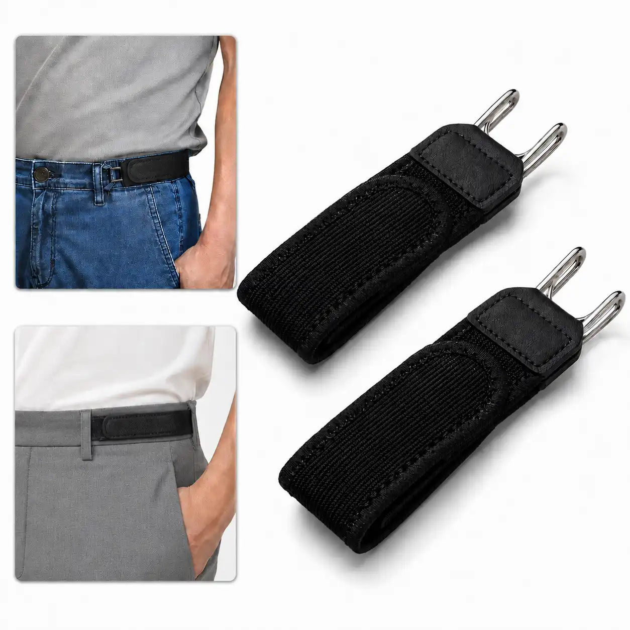 Pack 2 Cinturones elásticos premium, color negro sin hebillas 👖