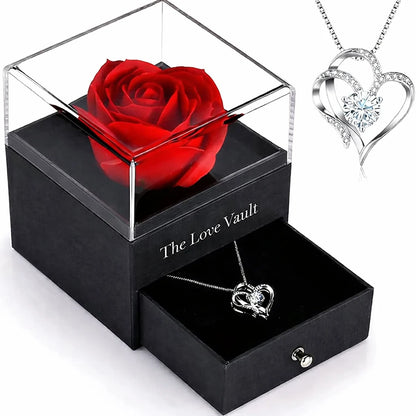 The Love Vault™ | Set Collar Corazón + Caja Rosa Roja 🌹 - El Regalo que Enamora a Primera Vista ❤️✨