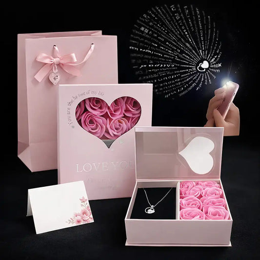 LOVEBOX® | 🌹 Cofre "Esencia de Amor": Rosa de jabon + Collar con Mensaje Oculto ✨