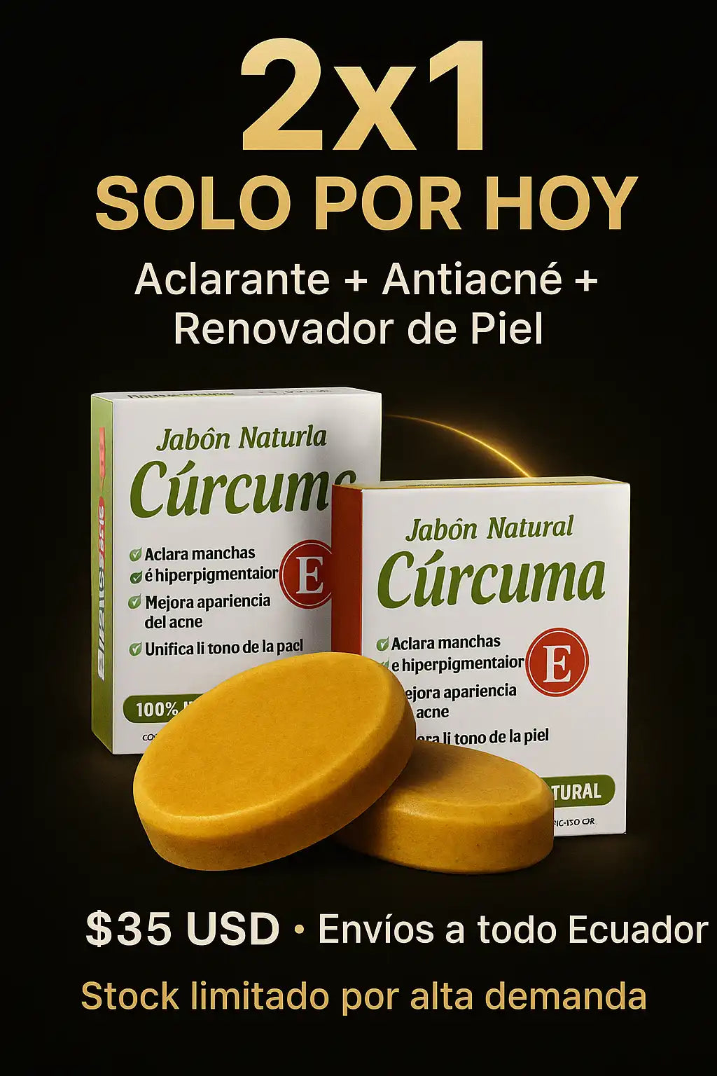 JABON ARTESANAL DE CURCUMA 2x1 - Rutina fácil que remueve manchas en la piel 🧼