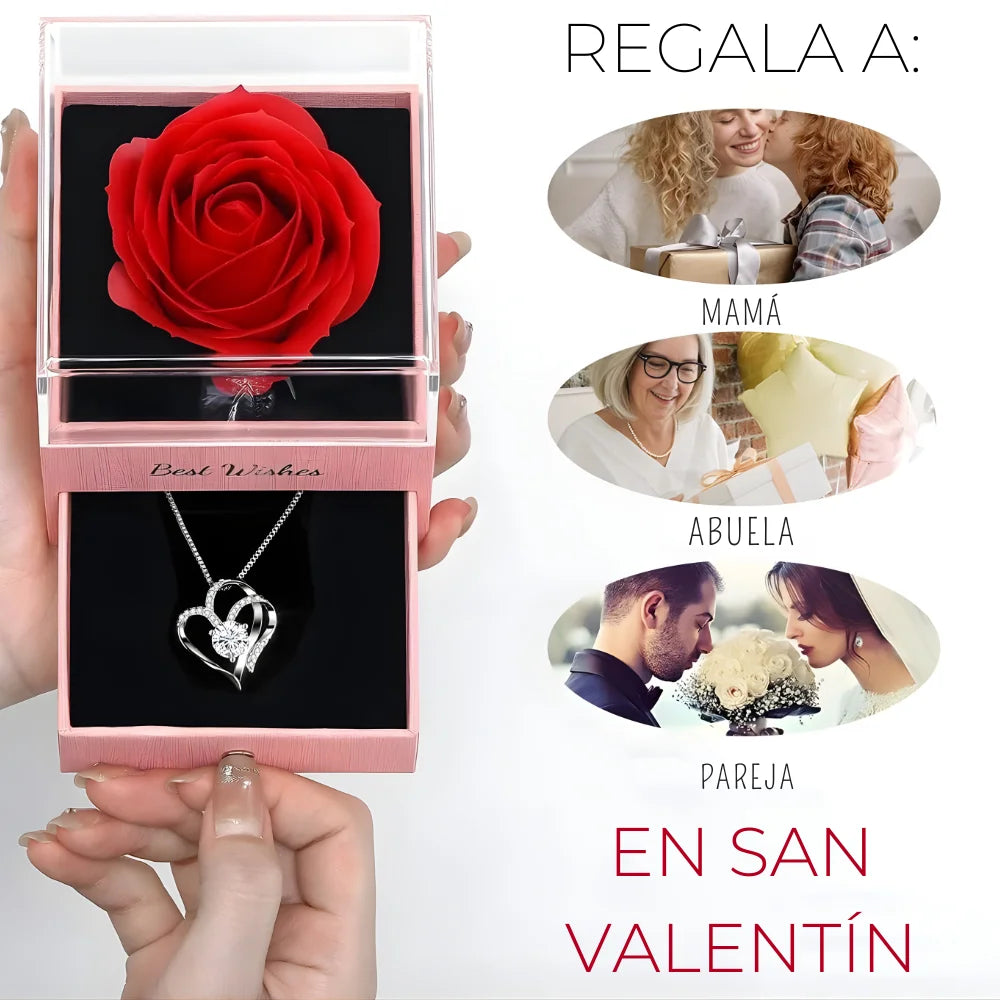 The Love Vault™ | Set Collar Corazón + Caja Rosa Roja 🌹 - El Regalo que Enamora a Primera Vista ❤️✨