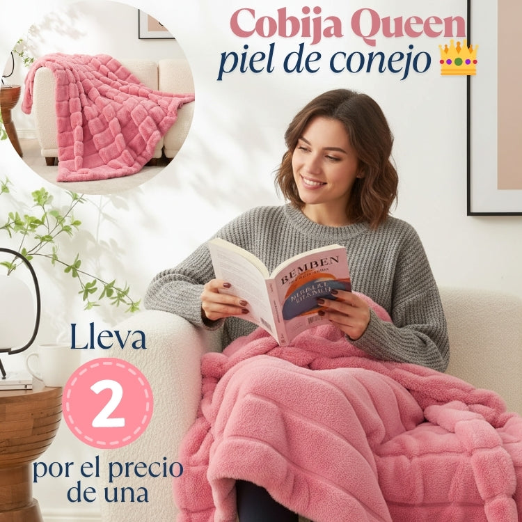 COLCHA QUEEN PIEL DE CONEJO - Paga 1 y lleva 2 colchas ultra suaves