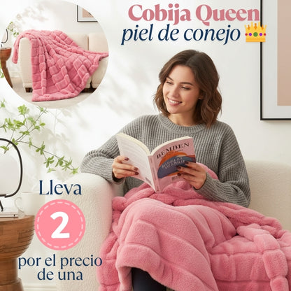 COLCHA QUEEN PIEL DE CONEJO - Paga 1 y lleva 2 colchas ultra suaves